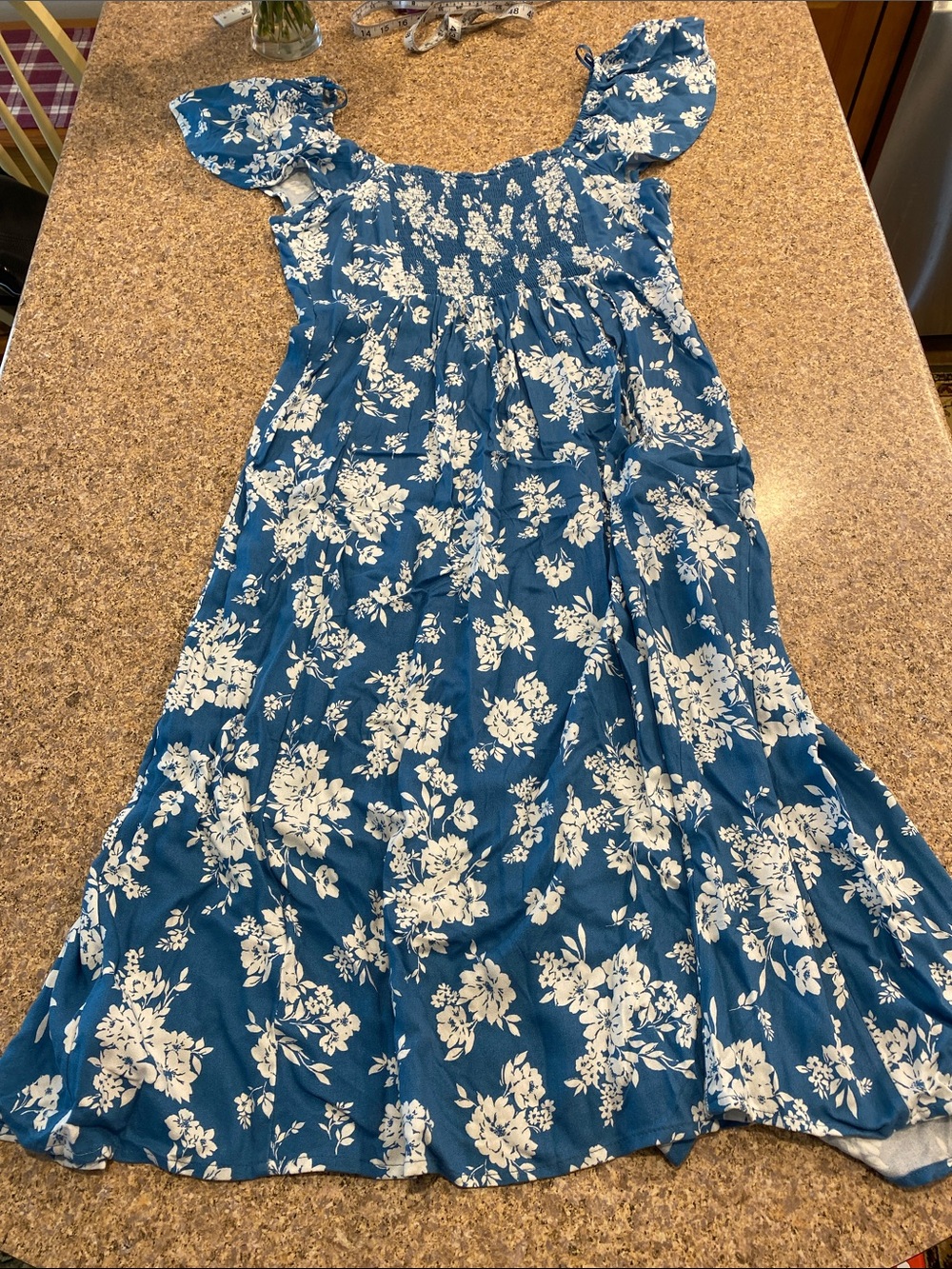 Old Navy Flutter Sleeve Floral Dress Large Blue Musty - Picture 10 of 15